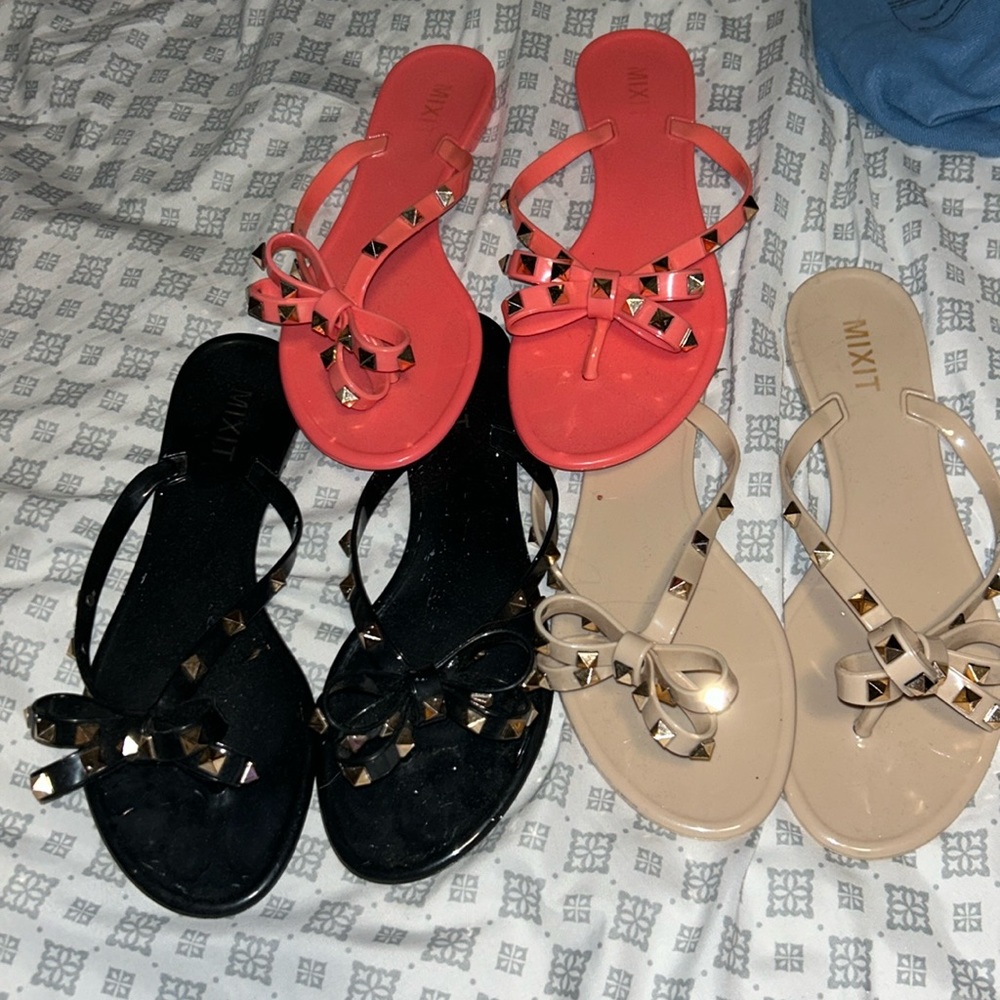 3 Pairs of Mix It Studded Bow Fashion Sandals - 38